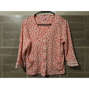 Lilly Pulitzer Women's Pink White Floral Heart Print T-Shirt Sz Small 3/4 Sleeve